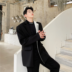 21秋新款時髦造型設(shè)計不對稱領(lǐng)口撞色印花寬松休閑西服TF68-P125圖片