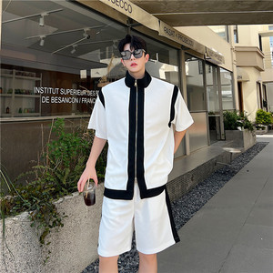 23夏新款潮流时髦个性华夫格撞色双开拉链韩版休闲套装CF14-P125