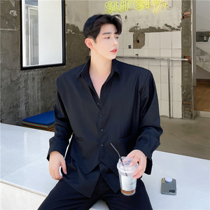 21年秋新款潮流個性造型設(shè)計風(fēng)格可切換假兩件純色襯衣S148-P90圖片