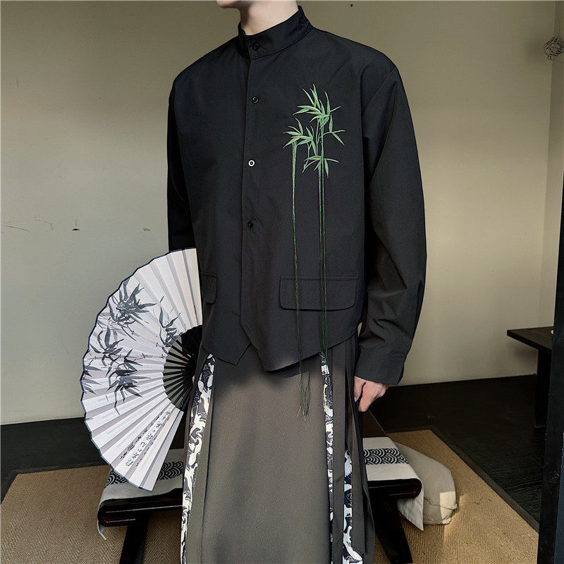 24年春季新款潮流时髦个性风刺绣设计立领长袖衬衣S258-P75,男装衬衫,星座1304（原C205）