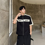 24夏新潮流时髦个性配色小众设计拉链装饰造型短袖上衣S235-P105，男装衬衫，星座1304（原C205）