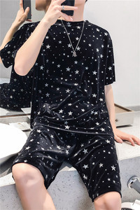 21夏新款金丝绒舒适肌感透气凉爽满天星T恤短裤套装男女CF05-P85图片