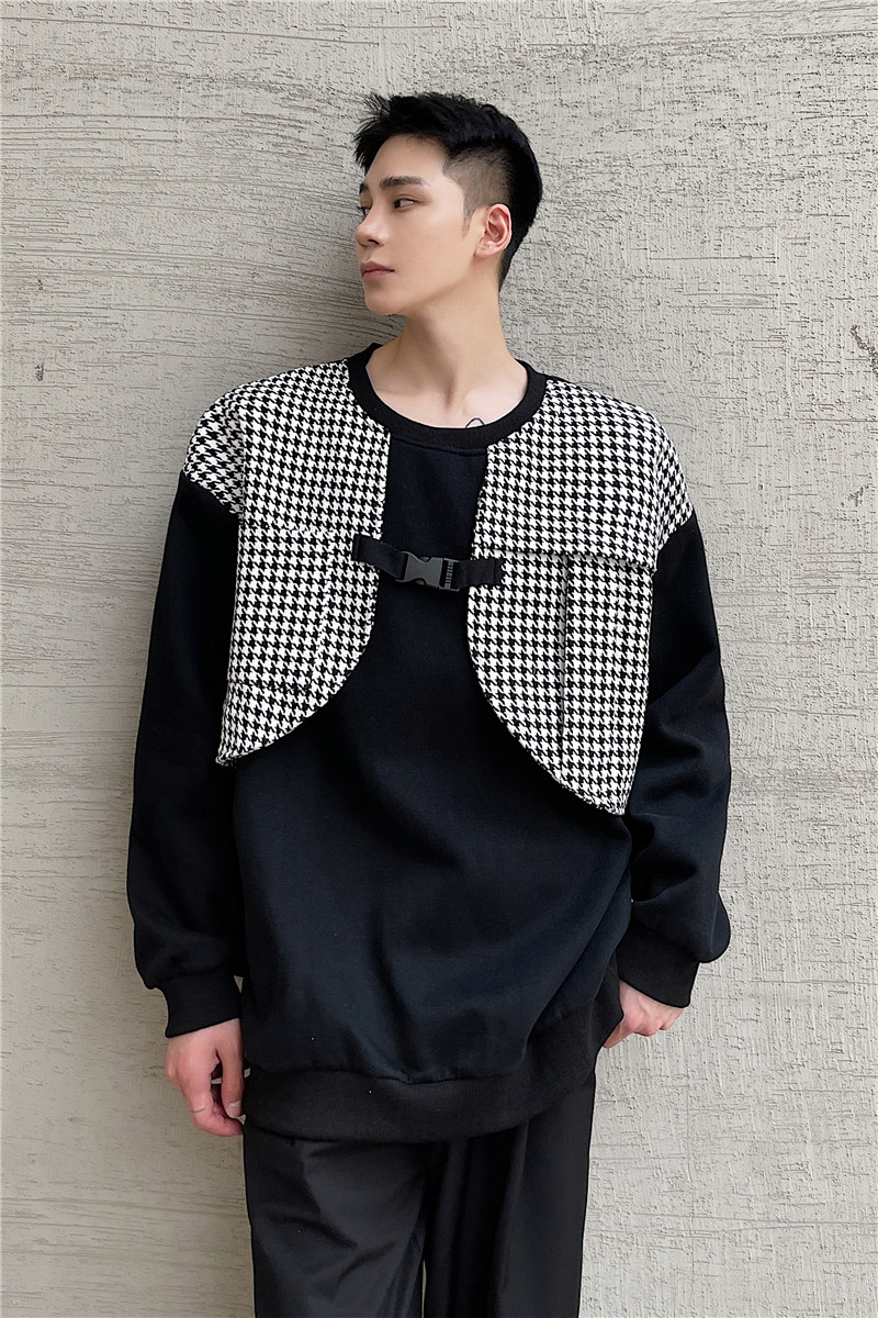 22年春季新款潮流设计个性千鸟格配色小众休闲宽松卫衣H20-P85,男装卫衣,星座1304（原C205）