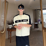 24夏新潮流时髦个性配色小众设计拉链装饰造型短袖上衣S235-P105，男装衬衫，星座1304（原C205）