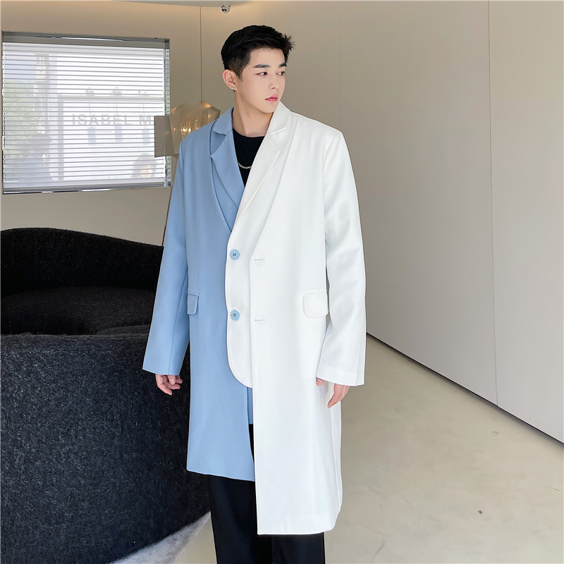 21年秋季新款潮流个性设计多层级假两件撞色长款西服风衣K22-P155,男装风衣,星座1304（原C205）