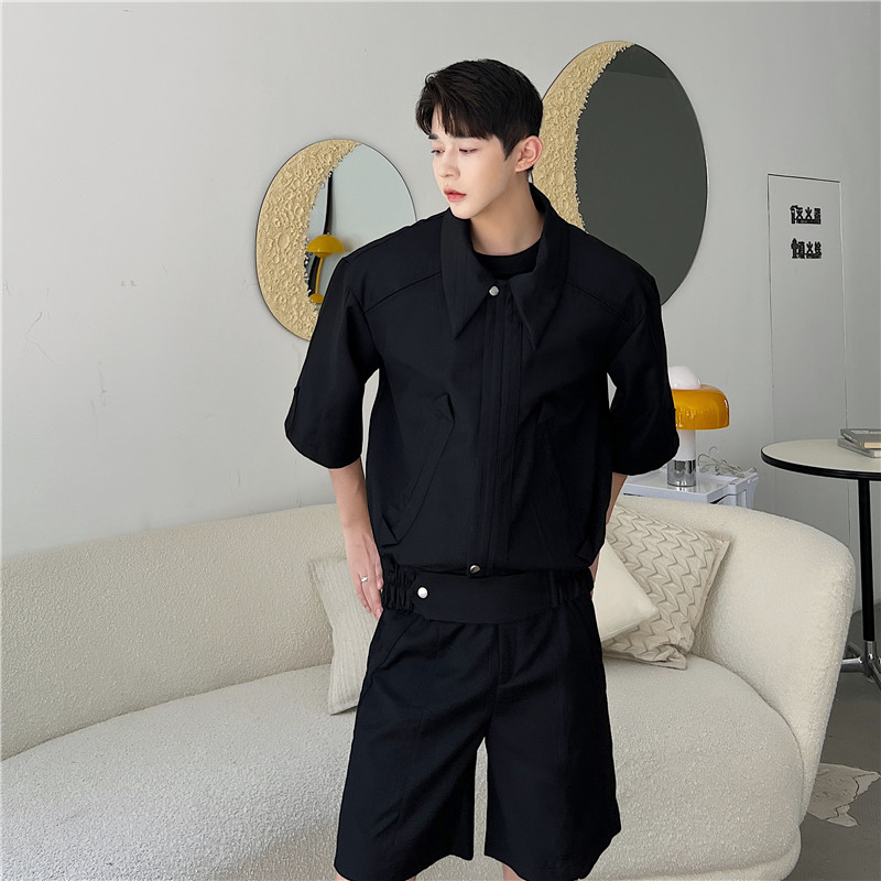 22夏新款潮流三角折边箭头个性造型设计休闲短袖西服套装907-P175,男装西服套装,星座1304（原C205）