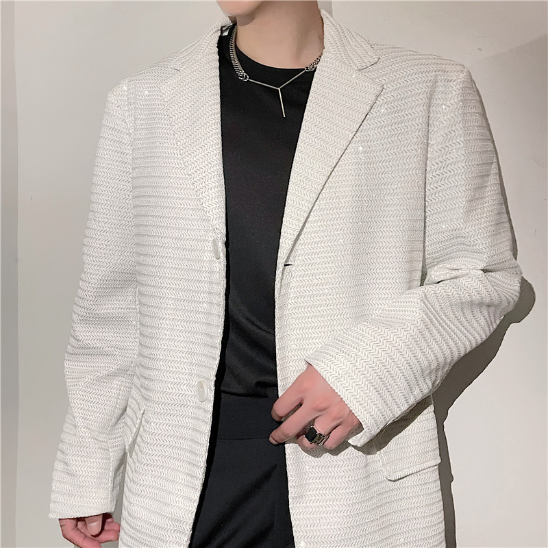 21秋季潮流个性特殊工艺双层复合闪光亮点宽松雅痞西服TF29-P135图片