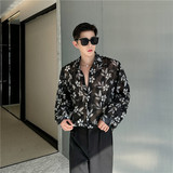 24年夏季新款潮流时髦个性提花刺绣薄纱休闲衬衣防晒衣S275-P75，男装衬衫，星座1304（原C205）