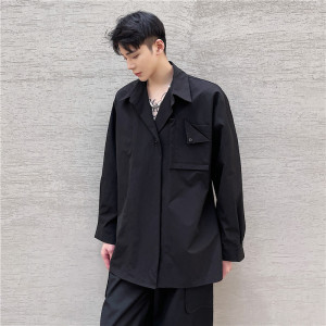 21春夏新款心机设计折叠多层口袋个性宽松休闲文艺衬衣S126-P75图片