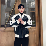 24冬季潮流时髦韩版个性皮撞色羊羔毛小众设计绗棉夹克T172-P195，男装棉衣，星座1304（原C205）