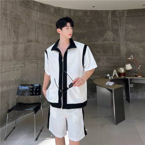 25夏新款潮流时髦个性华夫格撞色双开拉链韩版休闲套装CF14-P125图片