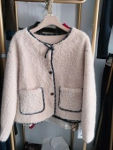 时尚 2026年欧洲站春季 新款 百搭简约圆领宽松小香风羊毛仿皮草外套