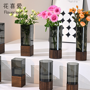 花喜爱防摔亚克力高级鲜花花束养花桶圆形花瓶塑料花桶花店养花桶