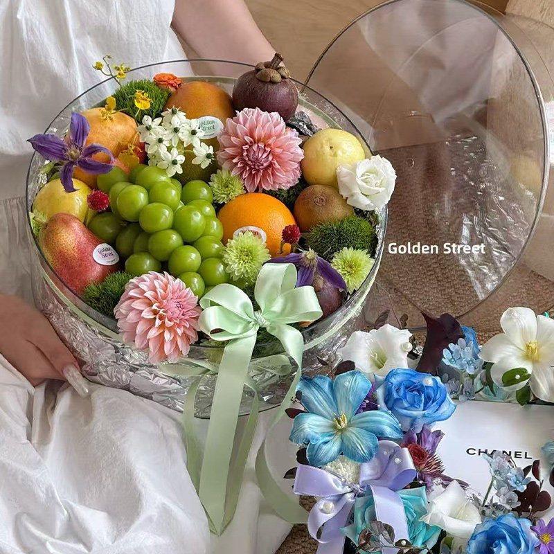 花喜爱  加大清透PET圆盒鲜花束插花盒节日水果礼物包装花店资材