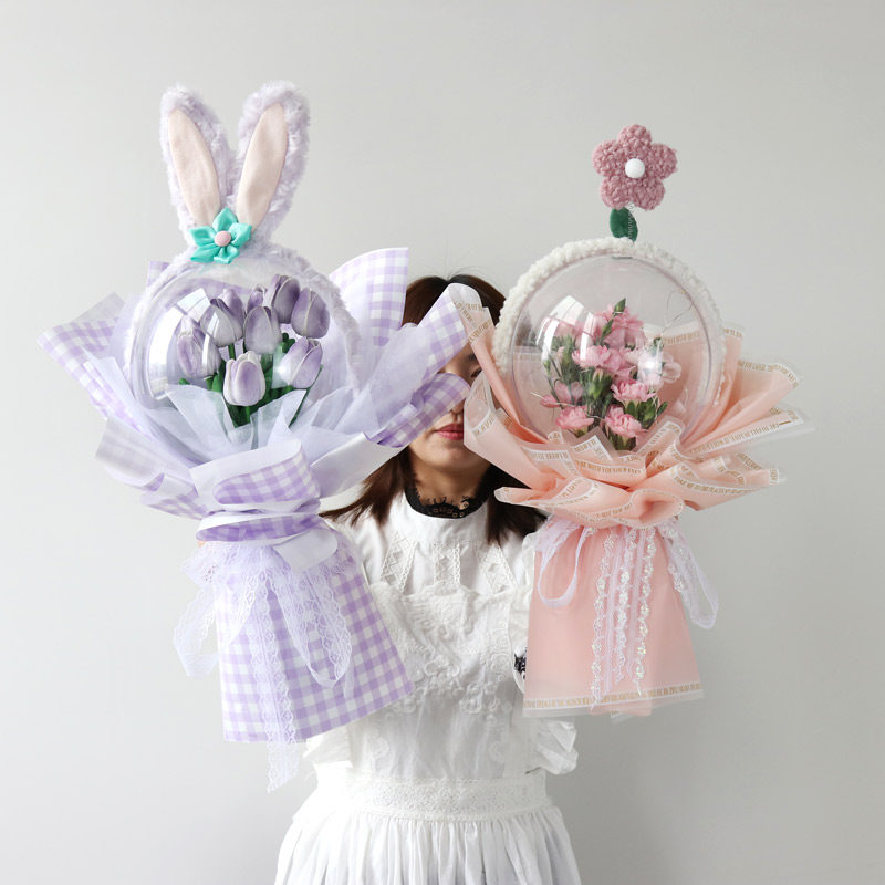 花喜爱小红花甜蜜波波球透明亚克力装饰圆球手工花束diy材料包