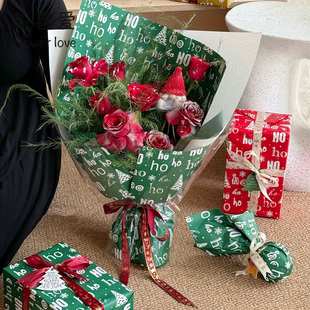 花喜爱 圣诞乐章花束包花纸防水苹果花束纸手工DIY材料平安夜礼物