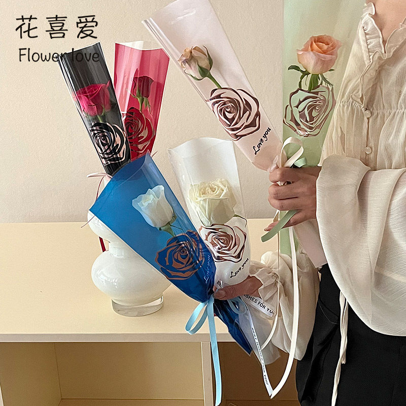 花喜爱烫金玫瑰花袋单支袋爆款