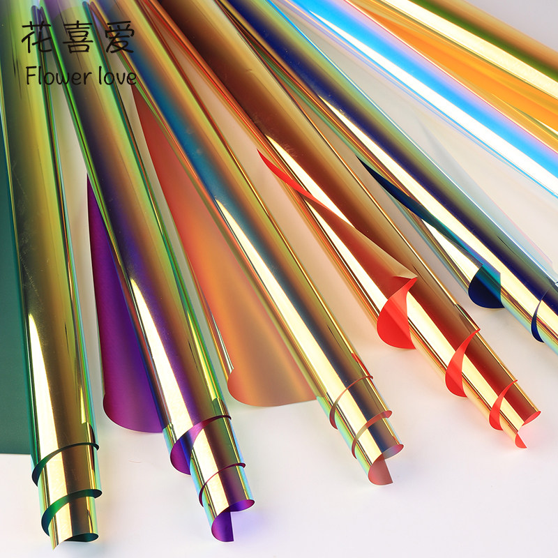 花喜爱情人节5丝防水幻彩膜彩色包花纸炫酷糖果包装纸鲜花包装材