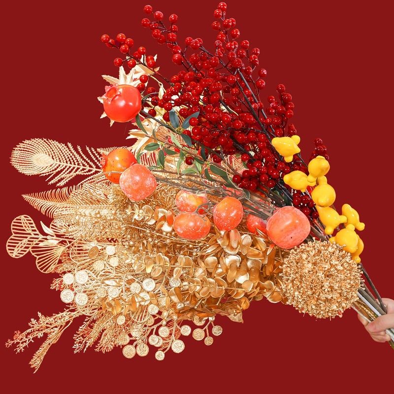 2026年宵花仿真冬青红果金色尤加利杏叶居家福桶花店手工diy材料,鲜花速递/花卉仿真/绿植园艺,花艺材料,淘宝优惠券,粉丝福利购,淘宝优惠卷