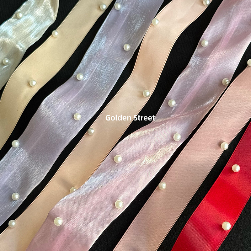 新品妙玉连珠丝带鲜花束搭配绑带手工diy花艺资材珍珠丝带花店