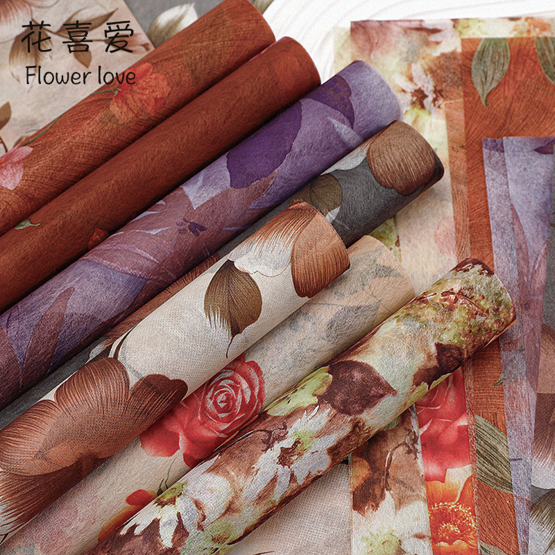 网红款进口印花棉纸包花纸花喜爱
