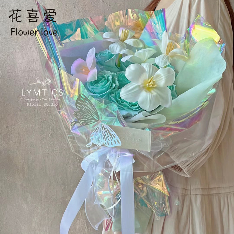花喜爱彩虹幻彩膜炫彩透明纸爆款