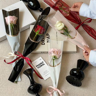 花喜爱网红花束袋LOVE烫金单支袋玫瑰花袋透明玻璃纸袋礼物包花袋