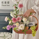 花喜爱仿藤节日手提插花篮手工diy月子鸡蛋鲜花水果蓝创意编织篮