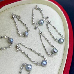 天然海水珍珠6-7mm仙女链戒指akoya真多麻微巴洛克925银可调