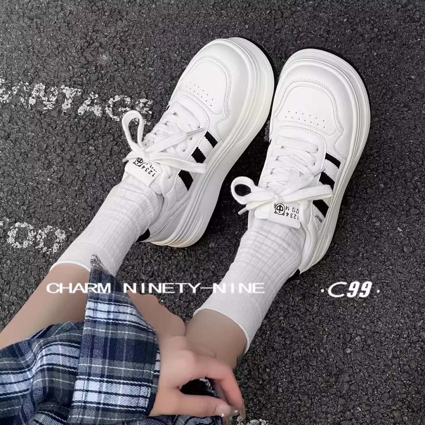 【C99】2025新款厚底小白鞋女鞋休闲百搭运动小众板鞋01D2002-5