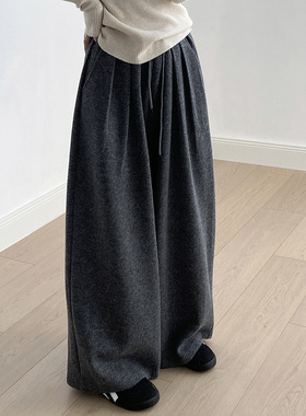 言双 慵懒风垂感山本阔腿裤女 冬季宽松百搭休闲针织糯米裤G8261