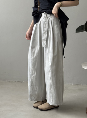 言双 韩版简约腰带气球裤女 秋季通勤百搭时尚休闲弯刀长裤82623