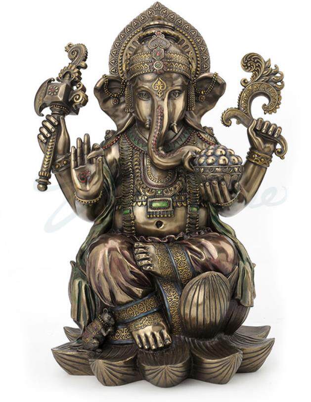 代购印度教象头神甘尼萨端坐莲花雕像摆件雕塑客厅家居饰品桌面