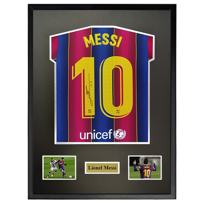 梅西 20-21巴萨 巴塞罗那 亲笔签名足球服球衣 装裱含SA证书 巴