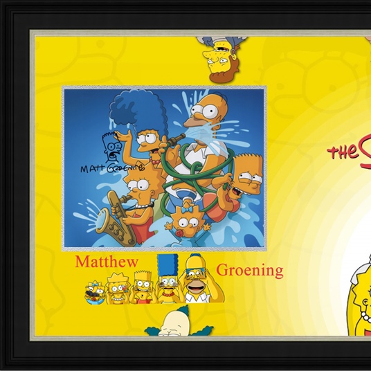 马特格勒宁 辛普森一家漫画作者 亲笔签名 照片裱框 含SA证书