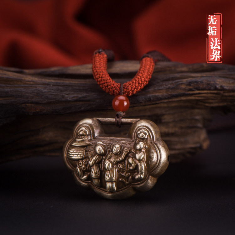 清纯银福禄祯老银锁吊坠挂件造型包浆油润精美古玩收藏品包邮