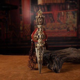 清代藏传密宗老法器高规制三面普巴降魔金刚镢金刚杵居家摆件收藏