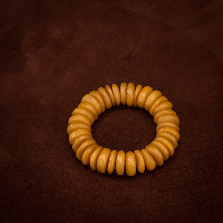 佛家七宝清代藏传满橘化色老蜜蜡琥珀药师片大手钏手串杂项收藏品