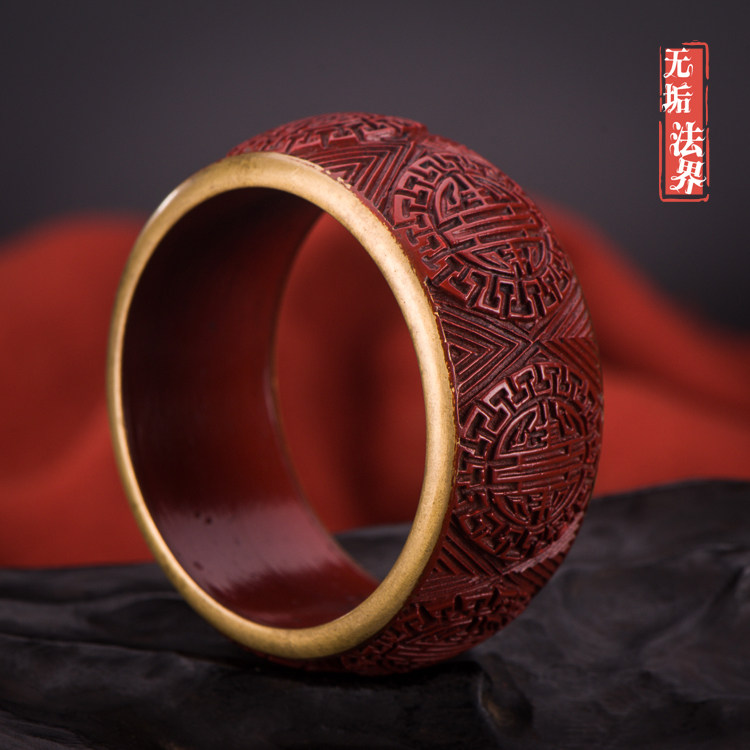 精美漆器收藏品 福寿纹正红漆器大宽面手镯手环精美工艺手饰收藏