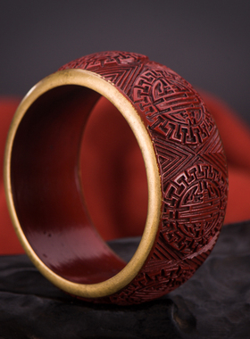 精美漆器收藏品 福寿纹正红漆器大宽面手镯手环精美工艺手饰收藏