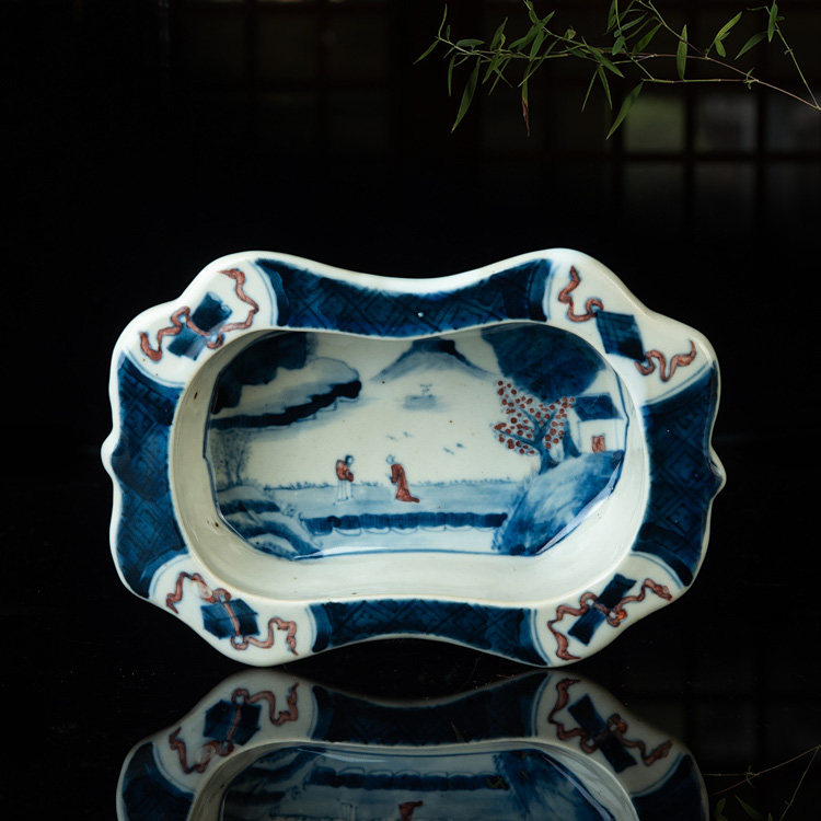 民国时期民窑青花 釉里红精美老烟灰缸实用瓷器瓷具古玩杂项收藏