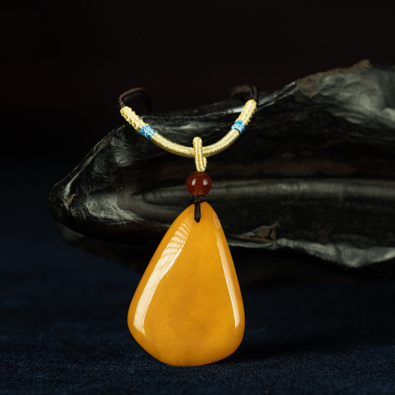 经典水滴&mdash;文玩精品天然俄罗斯琥珀满蜜鸡油黄小水滴吊坠挂牌项链