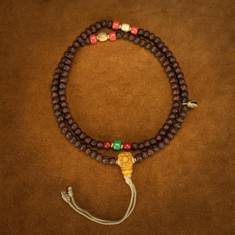 藏传密宗老佛珠热振母树百香籽多宝搭配设计108颗老佛珠念珠手串