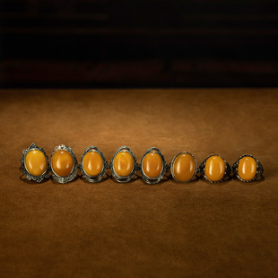 波兰原镶古董氧化满色浓郁蜜蜡纯银戒指指环一组精美收藏品包邮