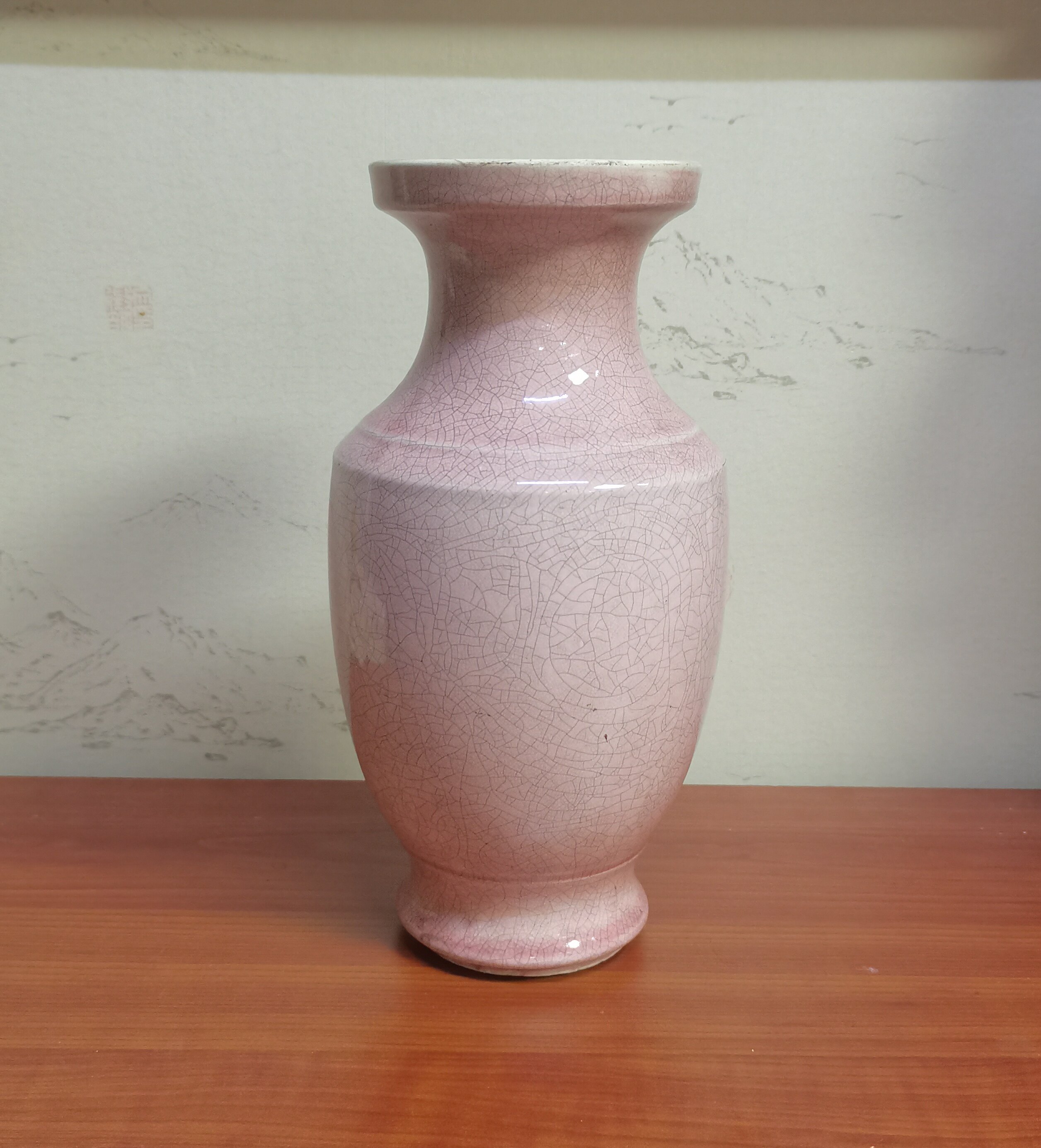 保真包老古玩收藏老瓷器民国漳州窑淡粉釉盘口瓶