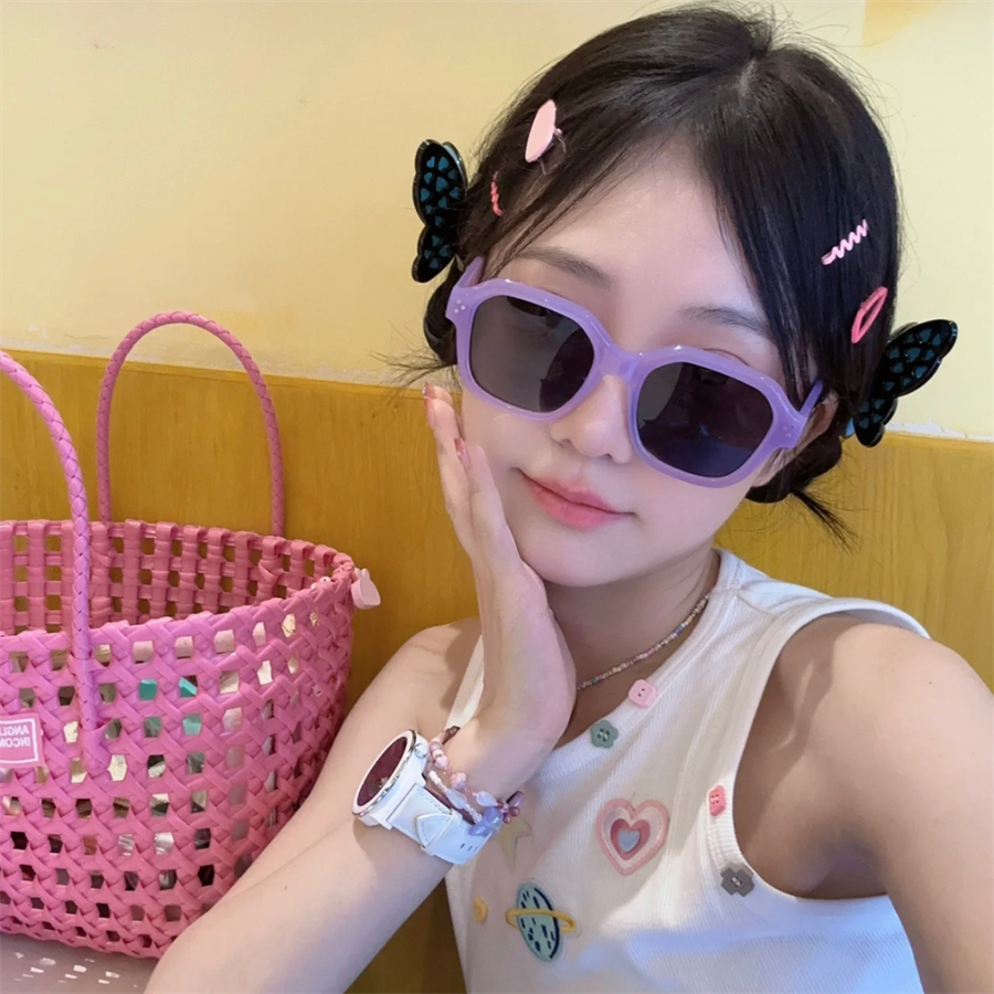 千禧港风紫色y2k甜酷少女多巴胺色墨镜2024新款夏天度假太阳眼镜