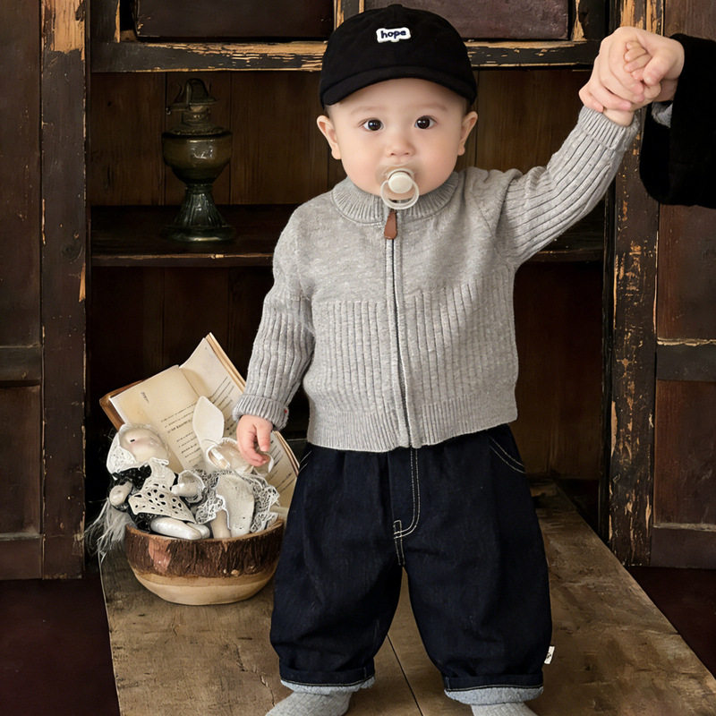 早春男宝宝立领毛衣套装春秋季儿童慵懒风拉链针织衫牛仔裤两件套,童装/婴儿装/亲子装,毛衣/针织衫,淘宝优惠券,粉丝福利购,淘宝优惠卷