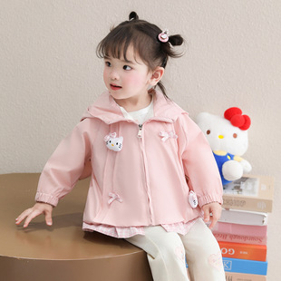 女童猫咪连帽外套春季2026新款洋气女宝宝时髦休闲春装夹克衫上衣