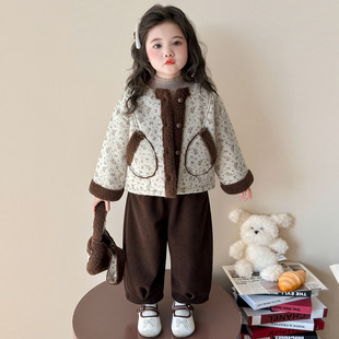 女童秋冬加绒棉衣外套套装2026新款小女孩超洋气时髦宝宝冬装衣服