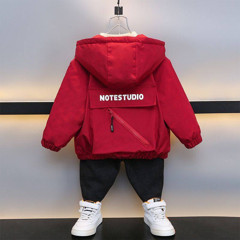 儿童棉服红色男童外套6小8宝宝7加棉衣服5冬装4加绒3加厚2棉袄1岁